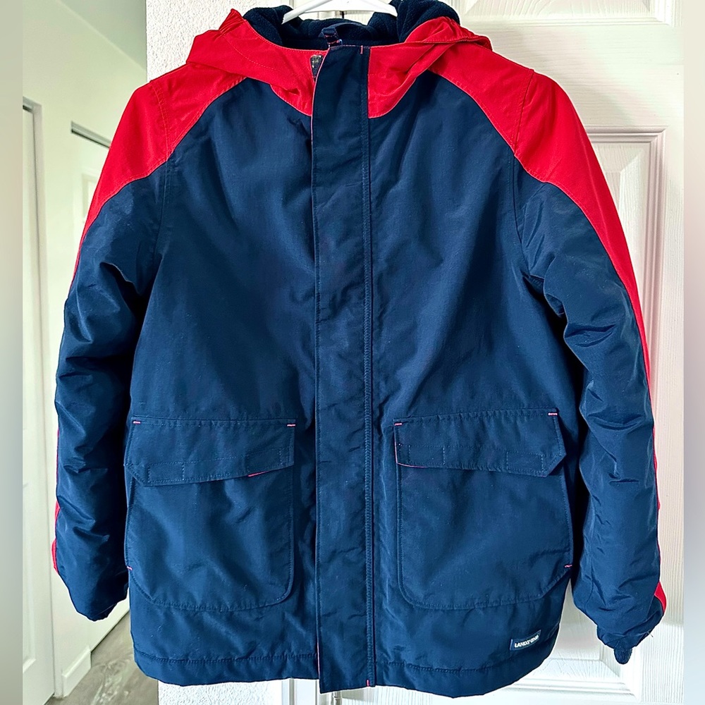 Lands End Kids Squall Fleece Lined Waterproof Parka | M 10/12 | Navy Red